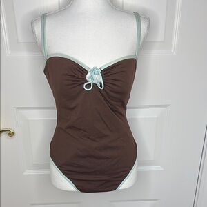 Anne Cole Brown and Mint One-Piece Swimsuit. Size 14